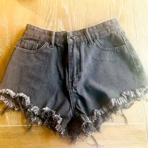 Black denim shorts with flames design on back pockets from SHEIN. Size M